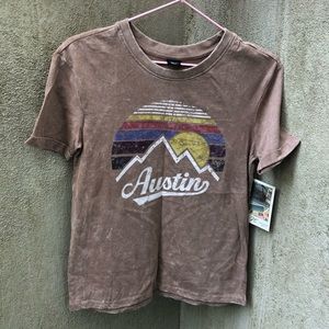 Vibe N’ AUSTIN Brown Distressed Sunset Graphic Tee